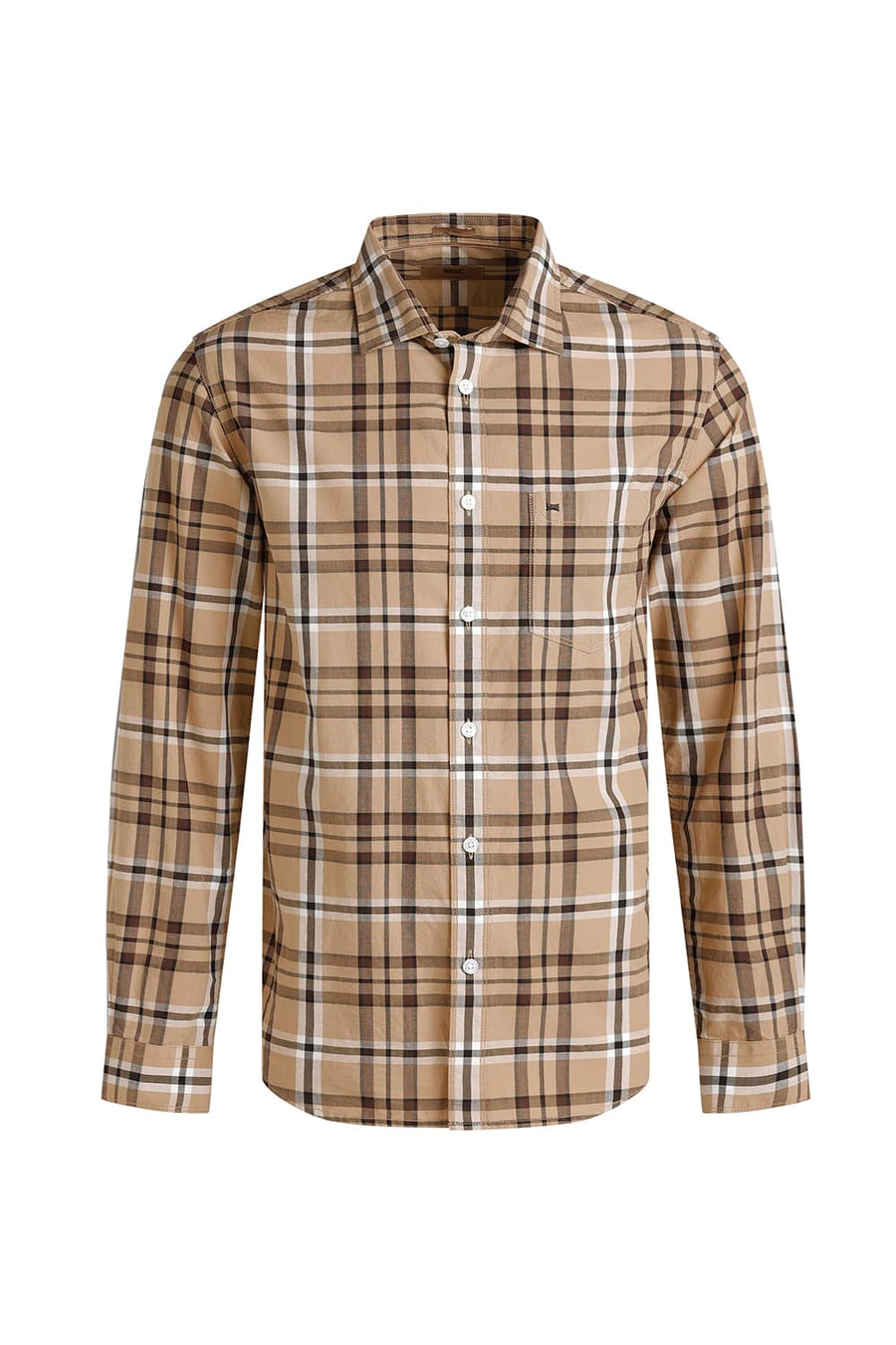 BASICS SLIM FIT CANDIED KHAKI COTTON CHECKS SHIRT