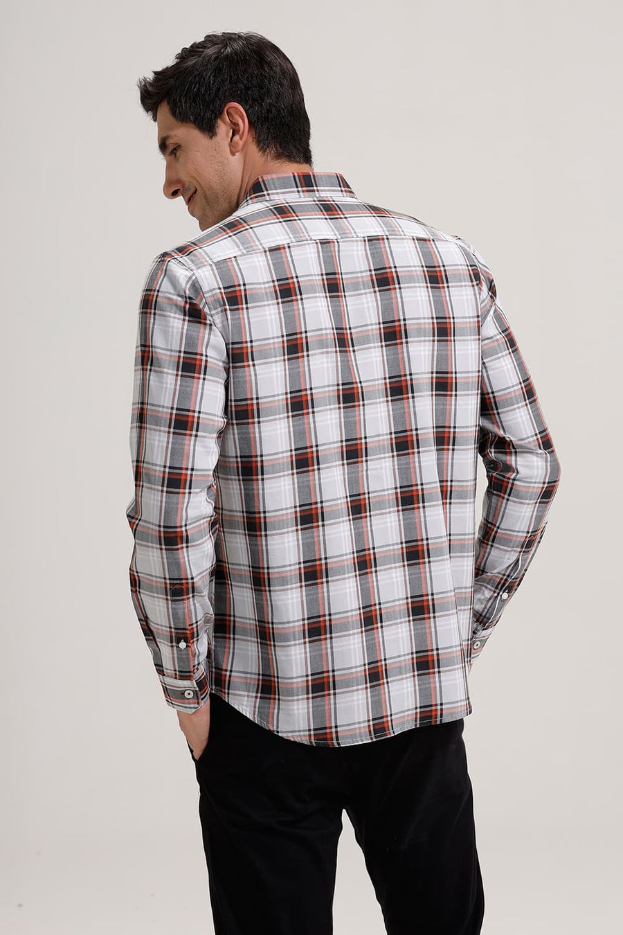 BASICS SLIM FIT SILVER GREY TWILL CHECKS SHIRT