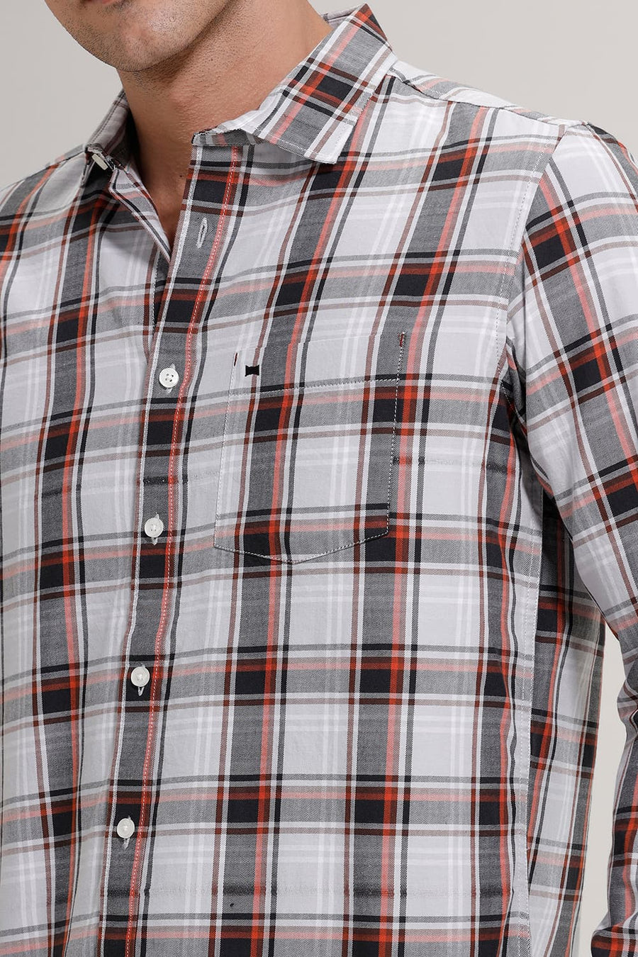 BASICS SLIM FIT SILVER GREY TWILL CHECKS SHIRT