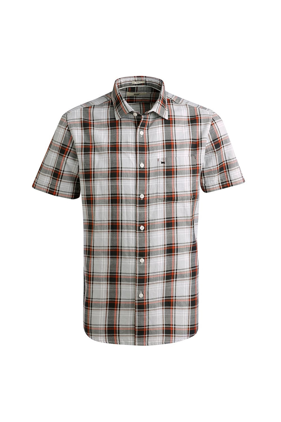 BASICS SLIM FIT SILVER GREY TWILL CHECKS HALFSLEEVES SHIRT