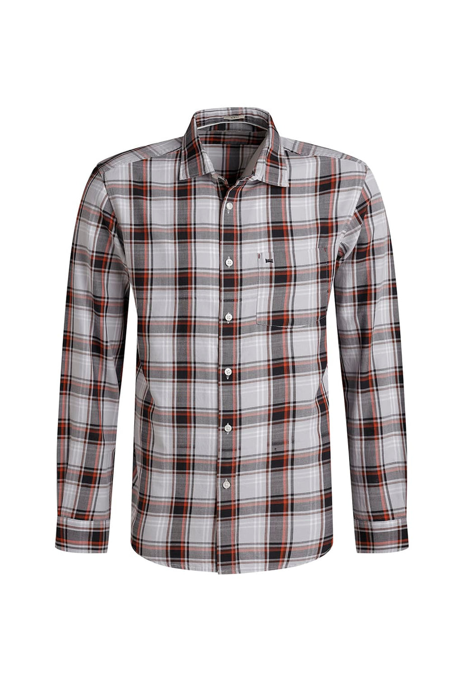 BASICS SLIM FIT SILVER GREY TWILL CHECKS SHIRT