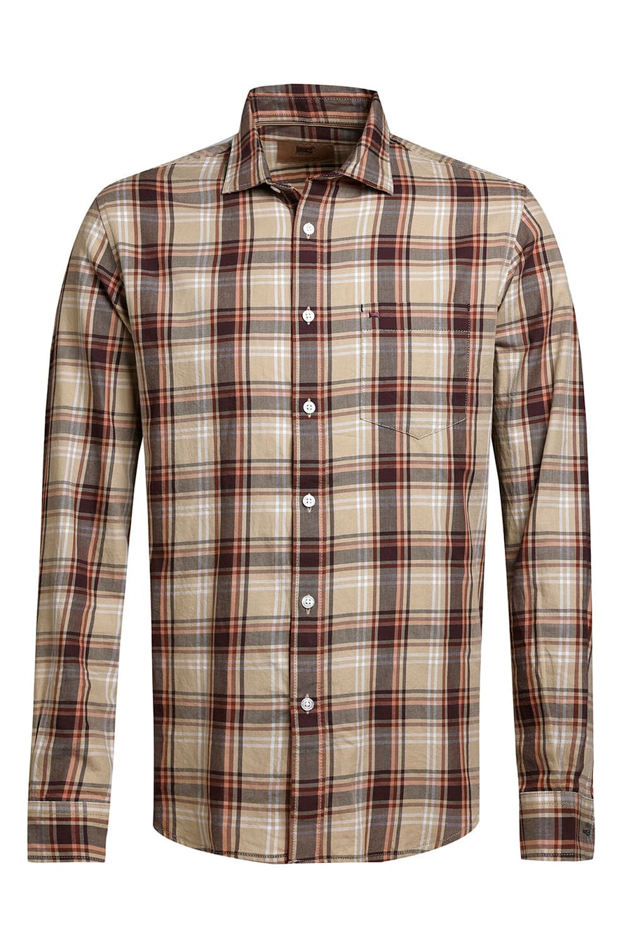BASICS SLIM FIT KHAKI SAND TWILL CHECKS SHIRT