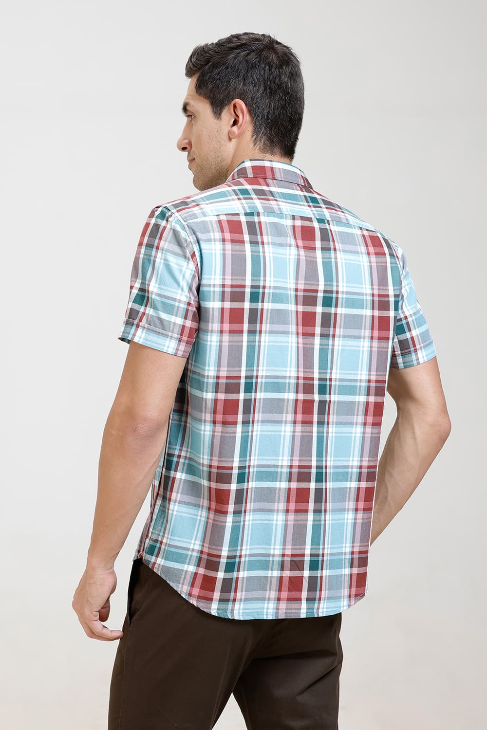 SLIM FIT TWILL CHECKS HALFSLEEVES SHIRT