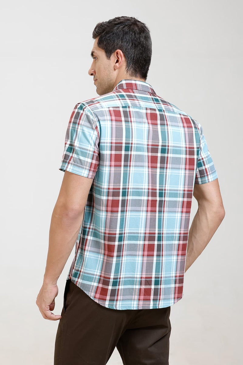 SLIM FIT TWILL CHECKS HALFSLEEVES SHIRT