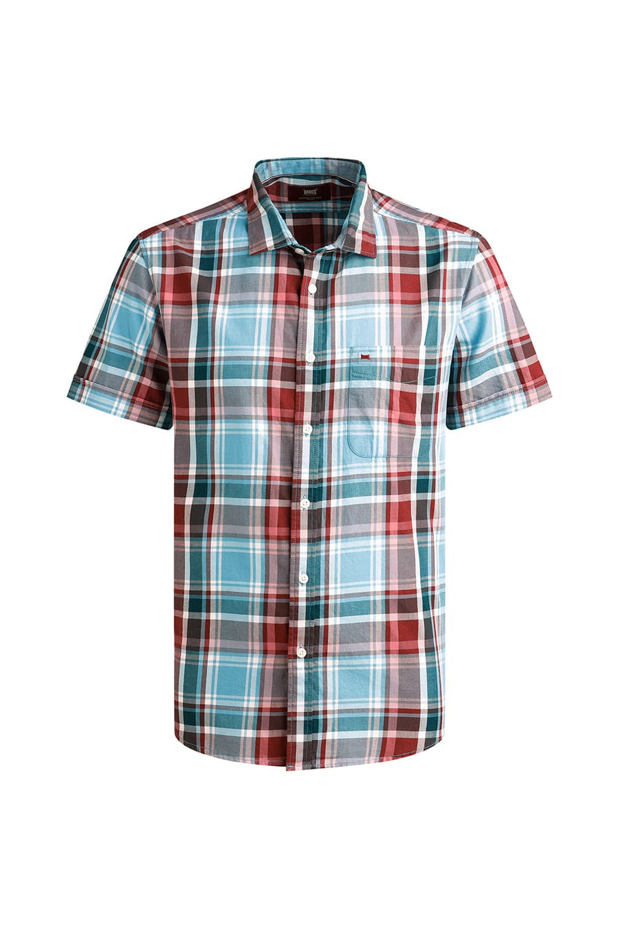 BASICS SLIM FIT WATER BLUE TWILL CHECKS HALFSLEEVES SHIRT