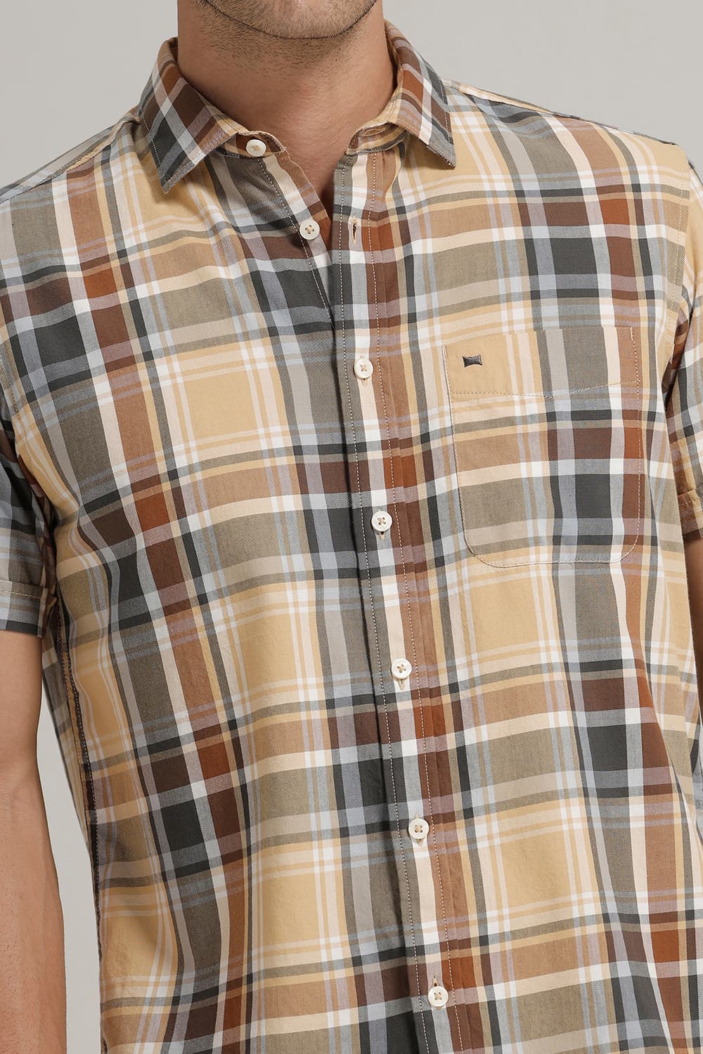SLIM FIT TWILL CHECKS HALFSLEEVES SHIRT