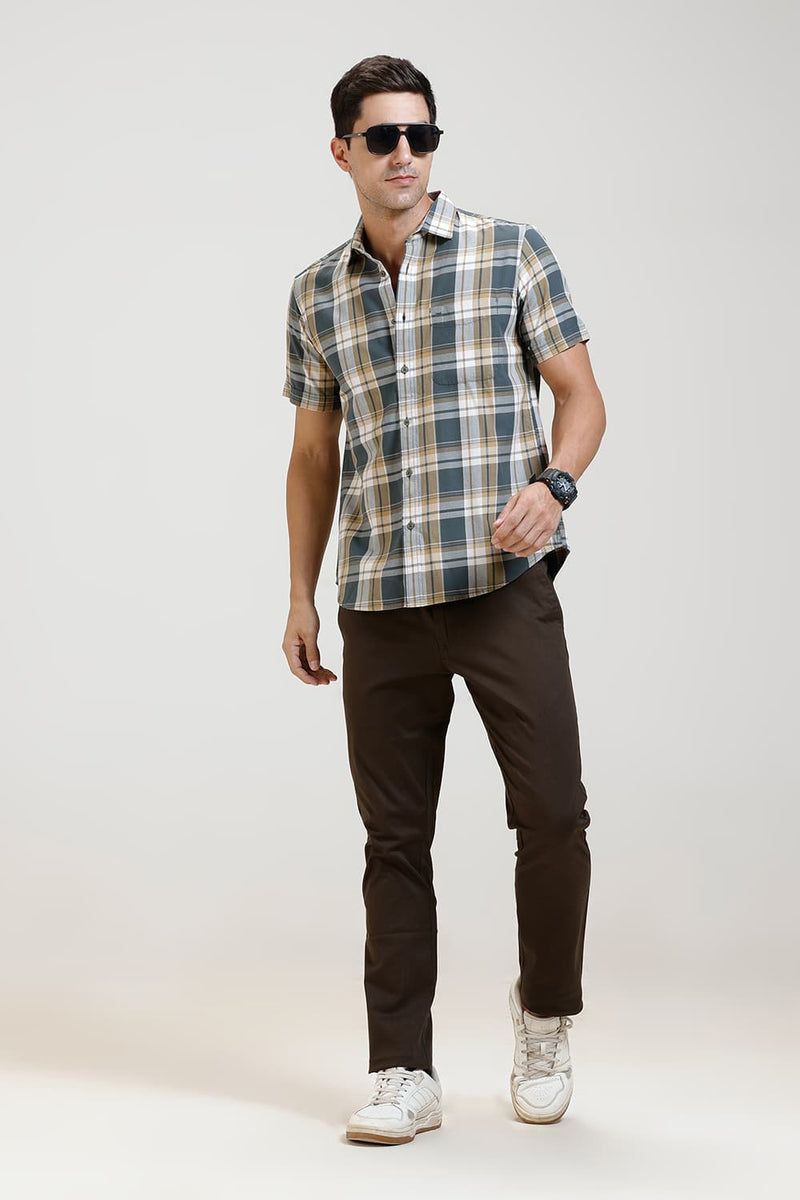 SLIM FIT TWILL CHECKS HALFSLEEVES SHIRT