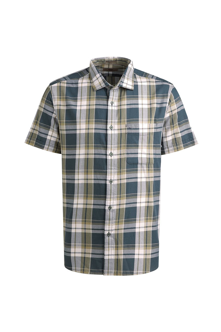 BASICS SLIM FIT GATE GREY TWILL CHECKS HALFSLEEVES SHIRT