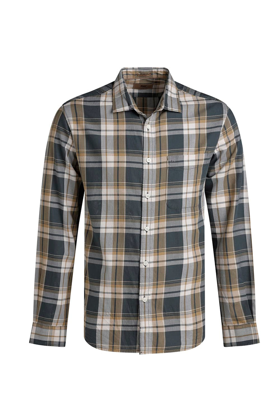 BASICS SLIM FIT GATE GREY TWILL CHECKS SHIRT