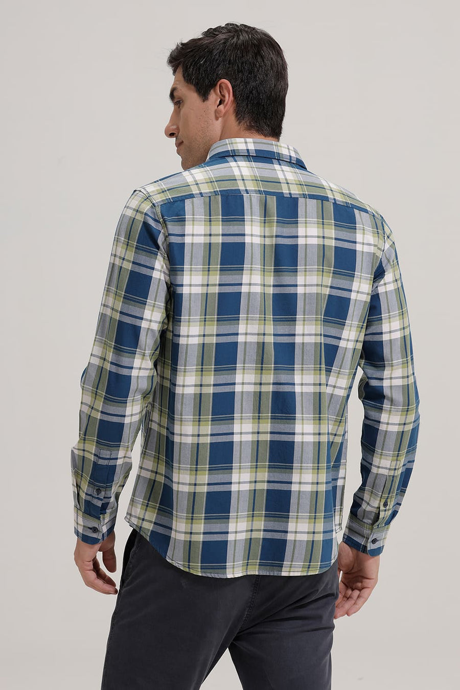 BASICS SLIM FIT CELESTIAL BLUE TWILL CHECKS SHIRT