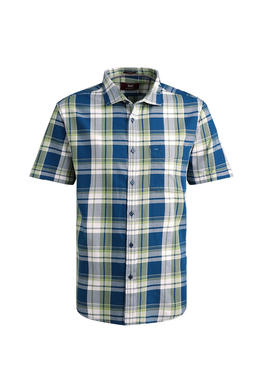 BASICS SLIM FIT CELESTIAL BLUE TWILL CHECKS HALFSLEEVES SHIRT