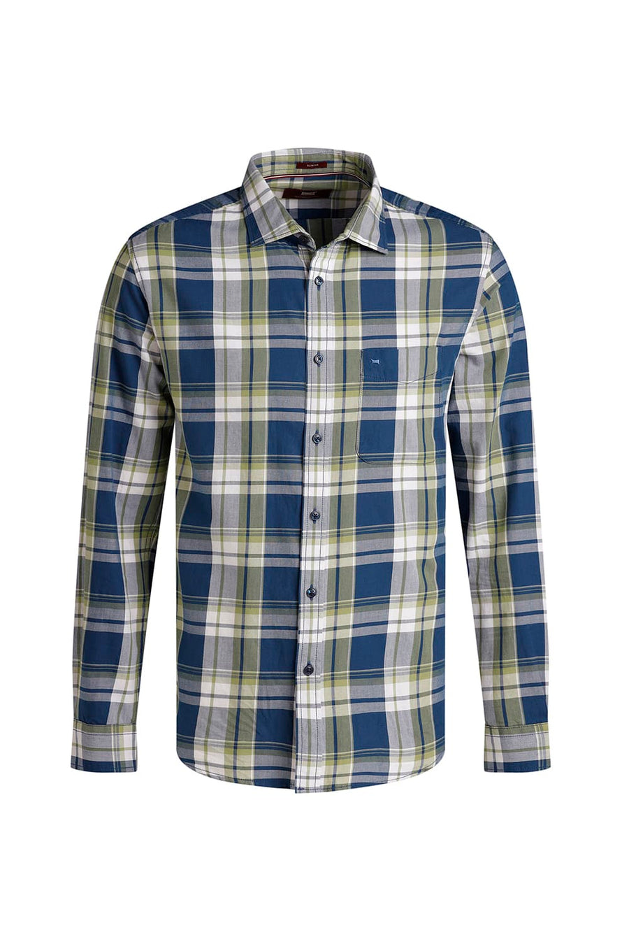 BASICS SLIM FIT CELESTIAL BLUE TWILL CHECKS SHIRT