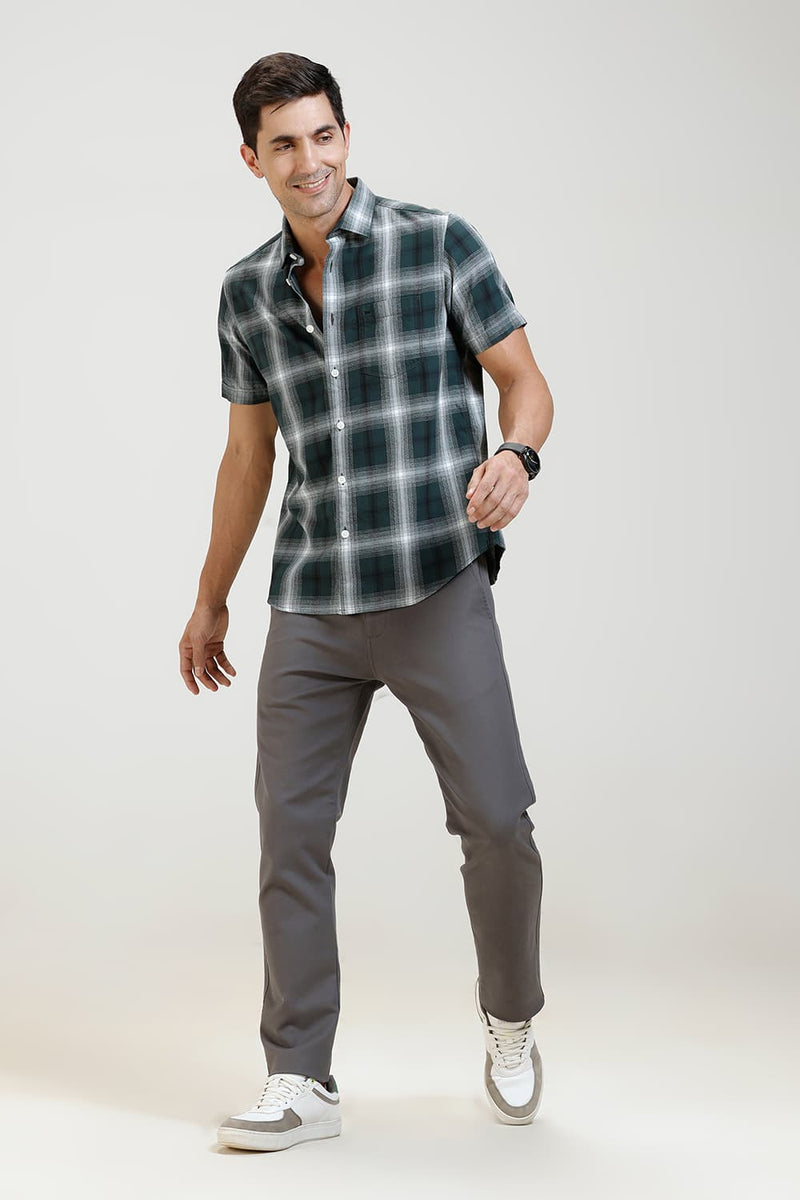 SLIM FIT COTTON GRINDLE CHECKS HALFSLEEVES SHIRT