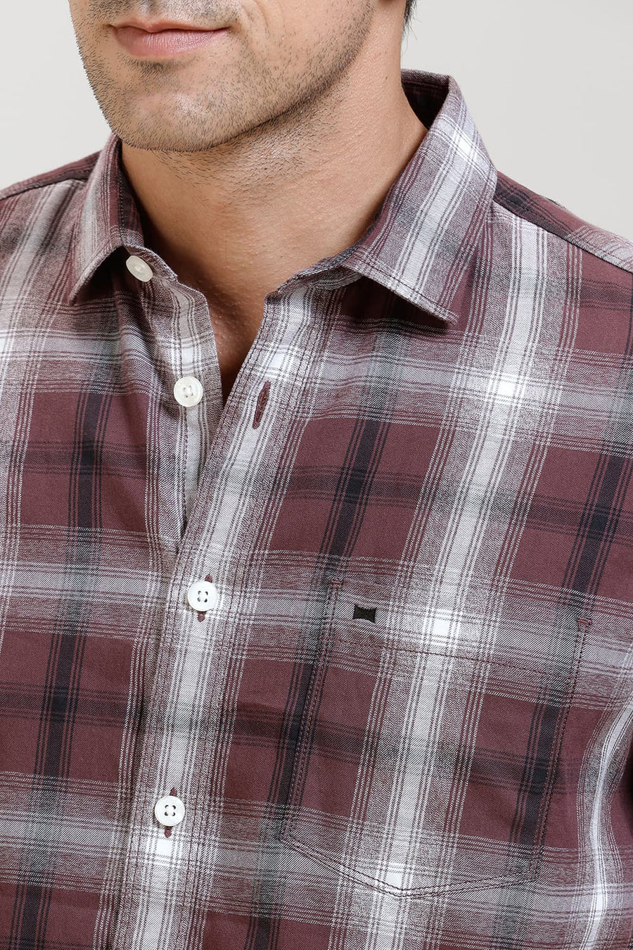 BASICS SLIM FIT VINEYARD BROWN COTTON GRINDLE CHECKS HALFSLEEVES SHIRT