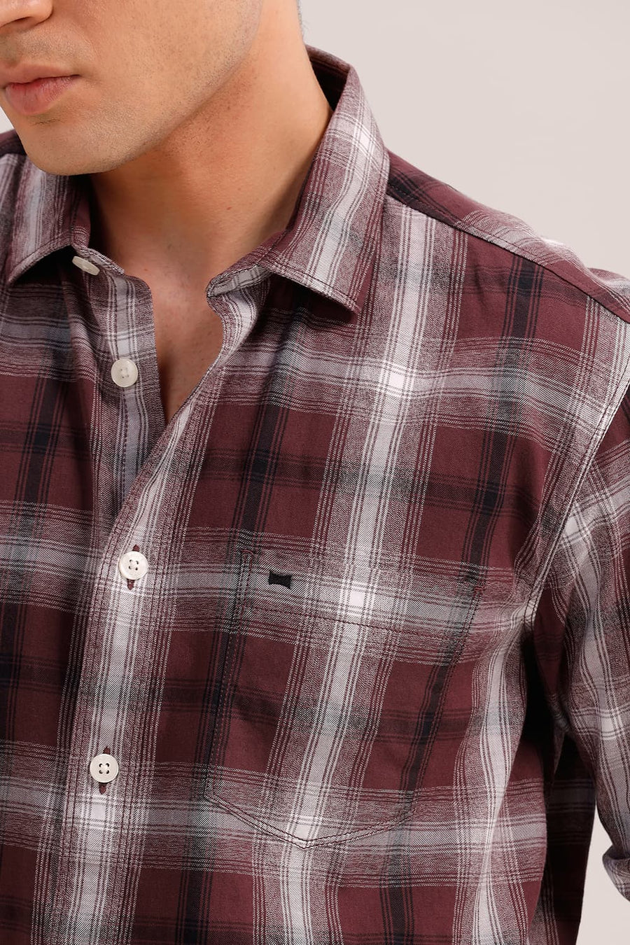 BASICS SLIM FIT VINEYARD BROWN COTTON GRINDLE CHECKS SHIRT