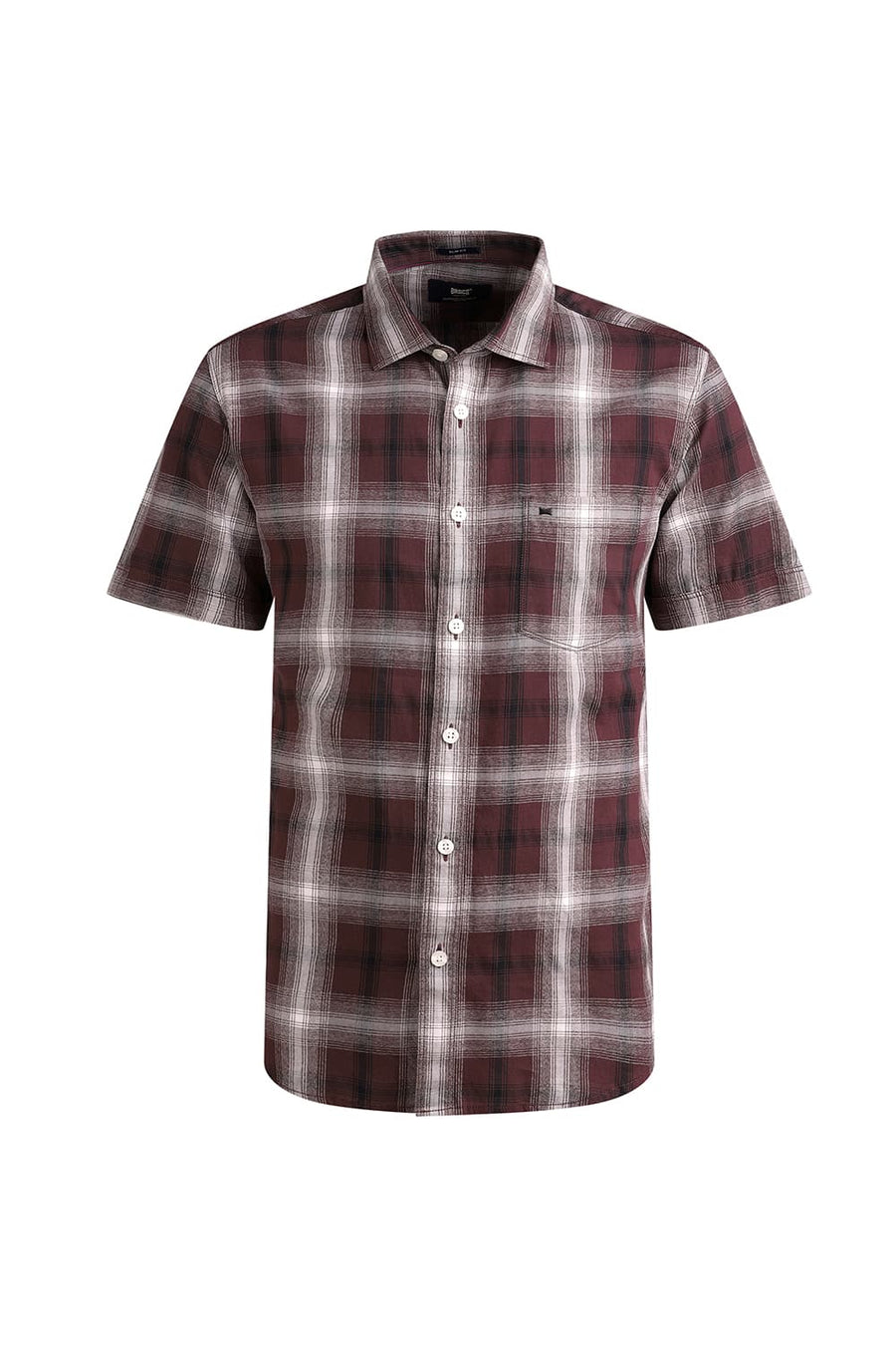 BASICS SLIM FIT VINEYARD BROWN COTTON GRINDLE CHECKS HALFSLEEVES SHIRT