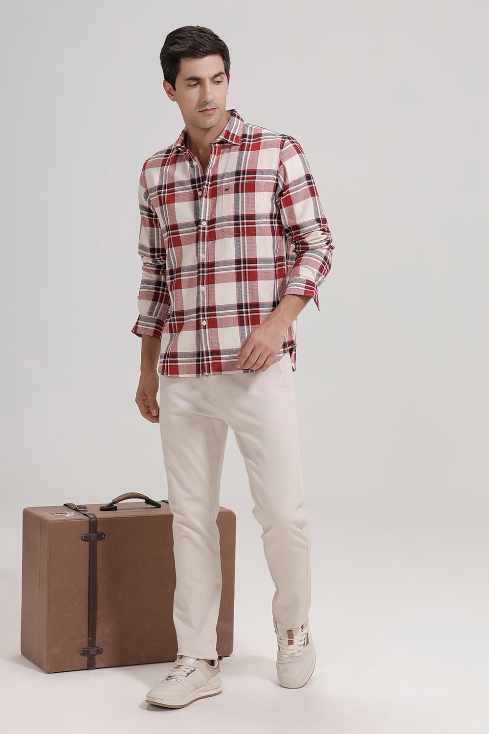 SLIM FIT COTTON HOPSACK CHECKS SHIRT