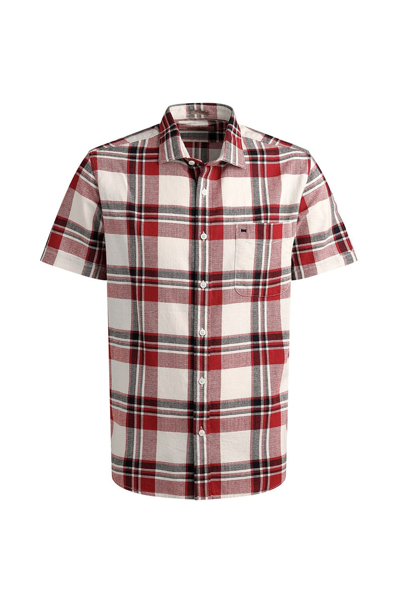 SLIM FIT COTTON HOPSACK CHECKS HALFSLEEVES SHIRT