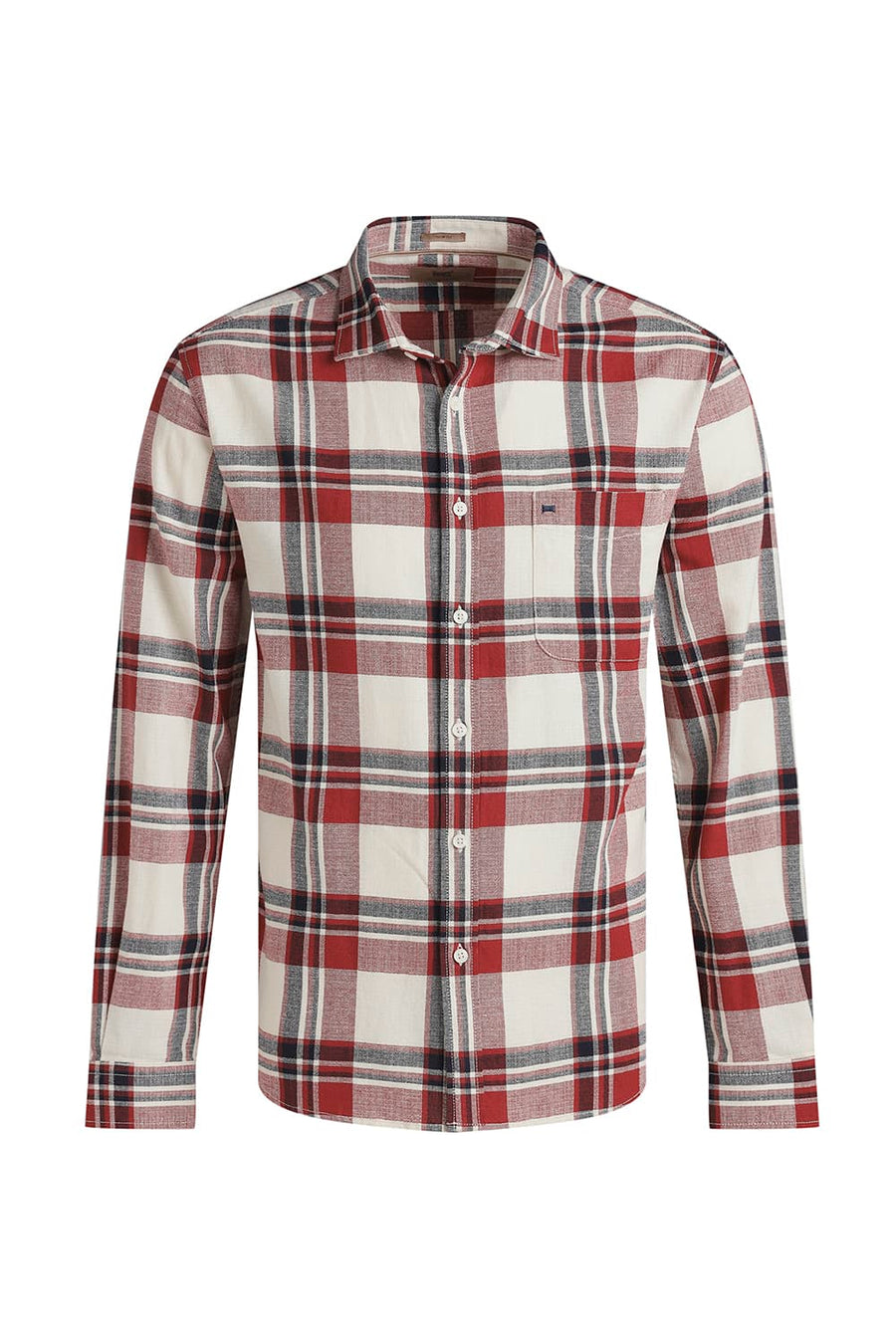 BASICS SLIM FIT RED DAHLIA COTTON HOPSACK CHECKS SHIRT