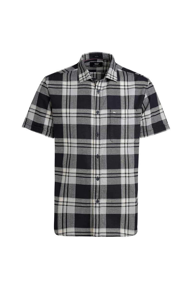 SLIM FIT COTTON HOPSACK CHECKS HALFSLEEVES SHIRT