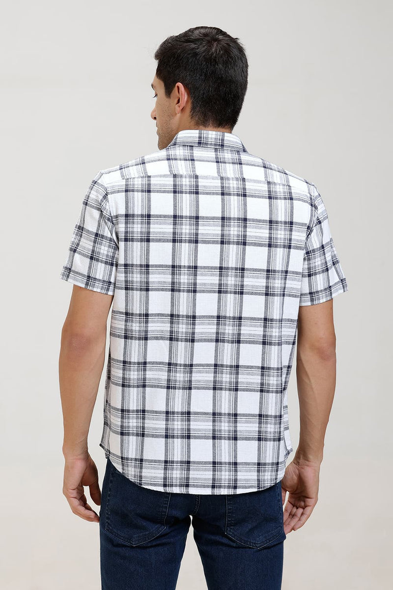 SLIM FIT COTTON HOPSACK CHECKS HALFSLEEVES SHIRT