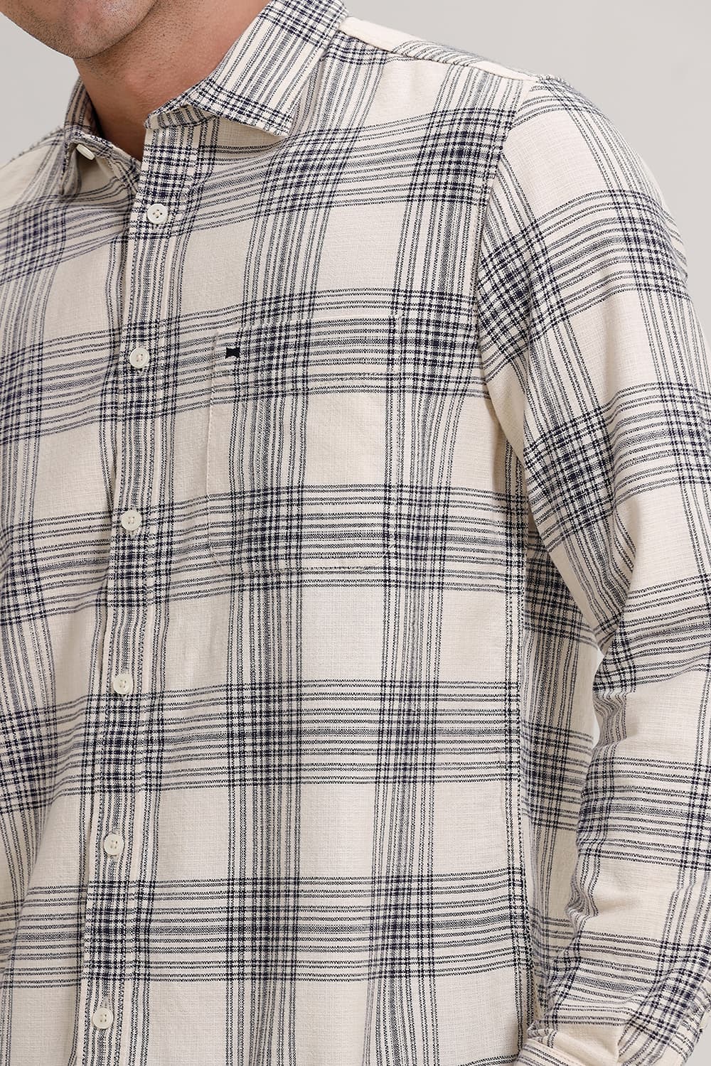 SLIM FIT COTTON HOPSACK CHECKS SHIRT