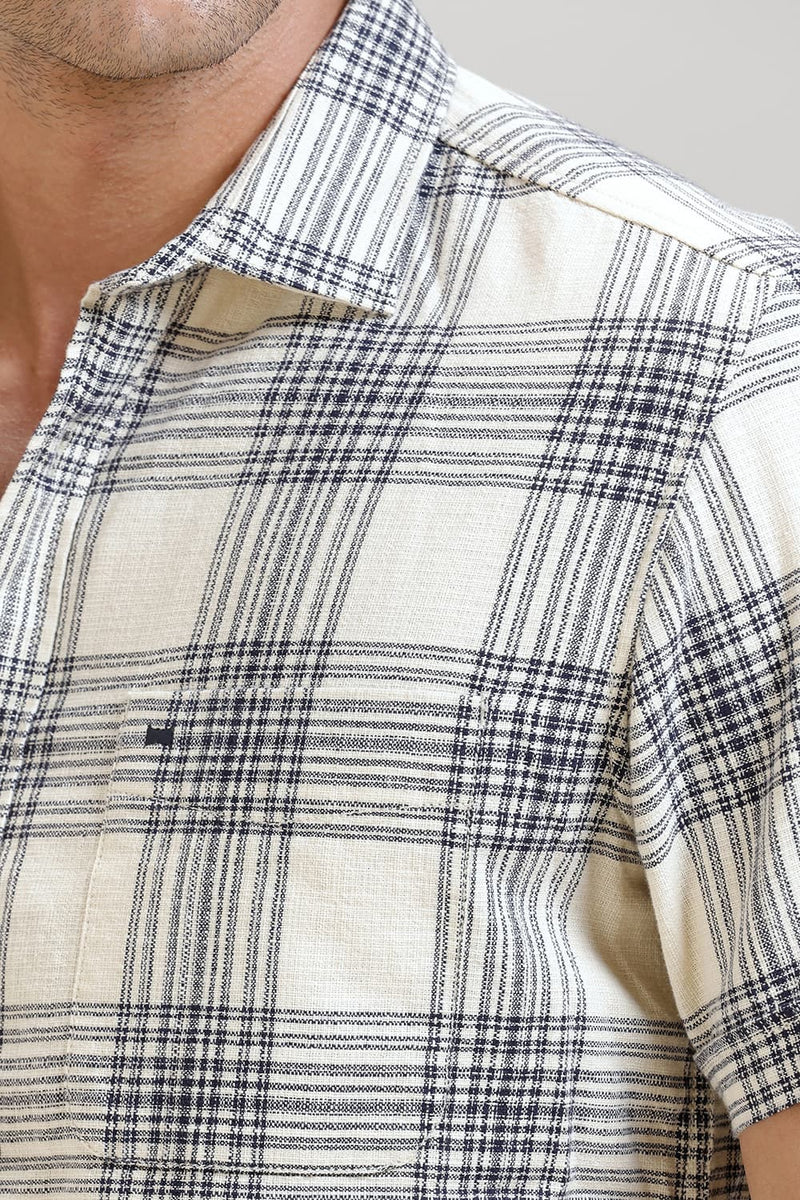SLIM FIT COTTON HOPSACK CHECKS HALFSLEEVES SHIRT