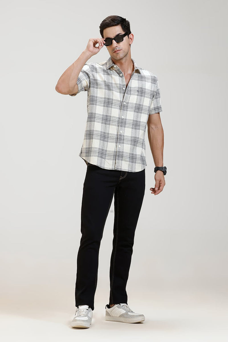 SLIM FIT COTTON HOPSACK CHECKS HALFSLEEVES SHIRT