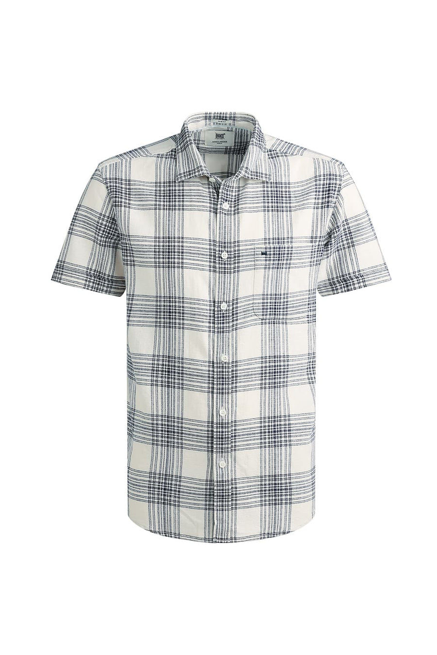 BASICS SLIM FIT ECRU COAST COTTON HOPSACK CHECKS HALFSLEEVES SHIRT