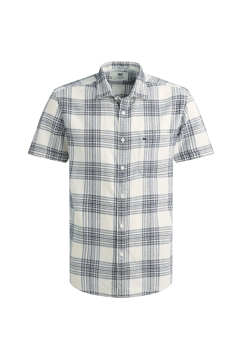 SLIM FIT COTTON HOPSACK CHECKS HALFSLEEVES SHIRT