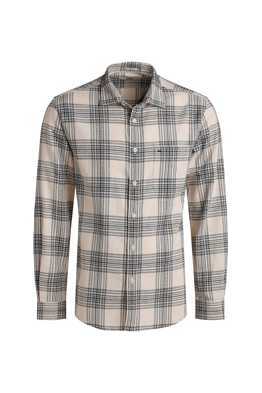 BASICS SLIM FIT ECRU COAST COTTON HOPSACK CHECKS SHIRT