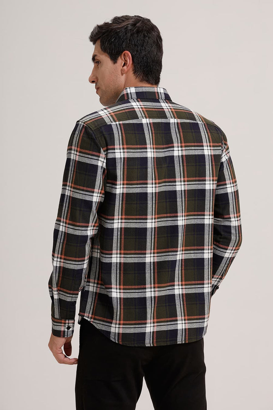 BASICS SLIM FIT RIFLE GREEN COTTON HOPSACK CHECKS SHIRT