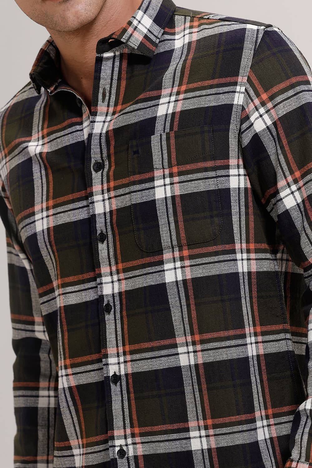 SLIM FIT COTTON HOPSACK CHECKS SHIRT