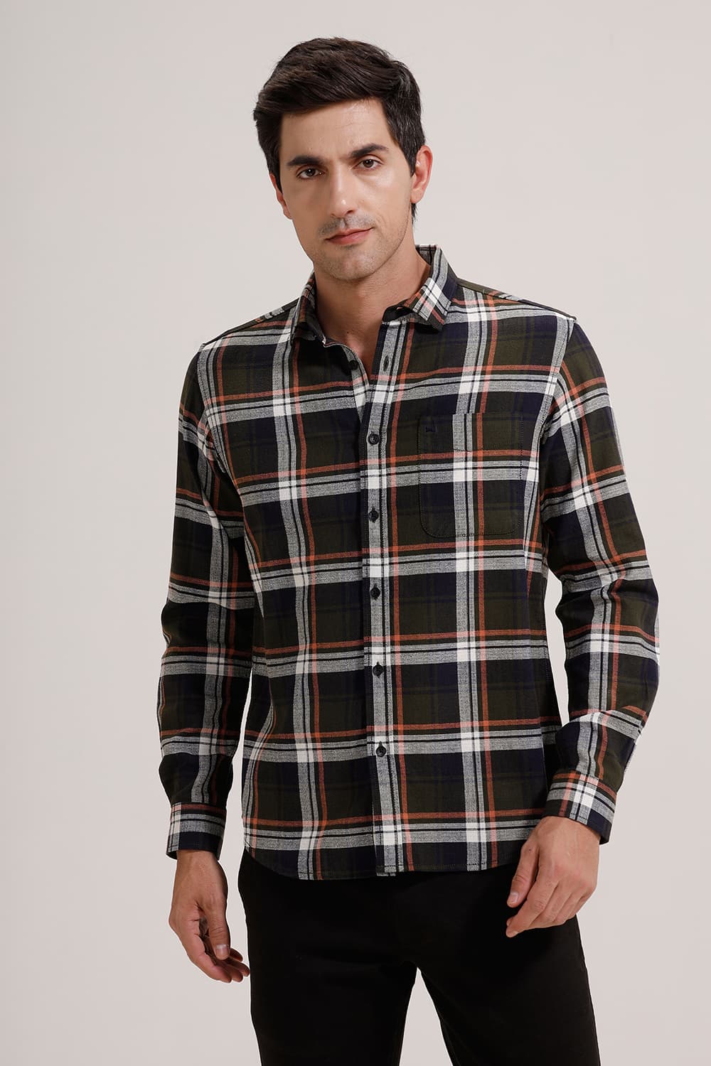 SLIM FIT COTTON HOPSACK CHECKS SHIRT