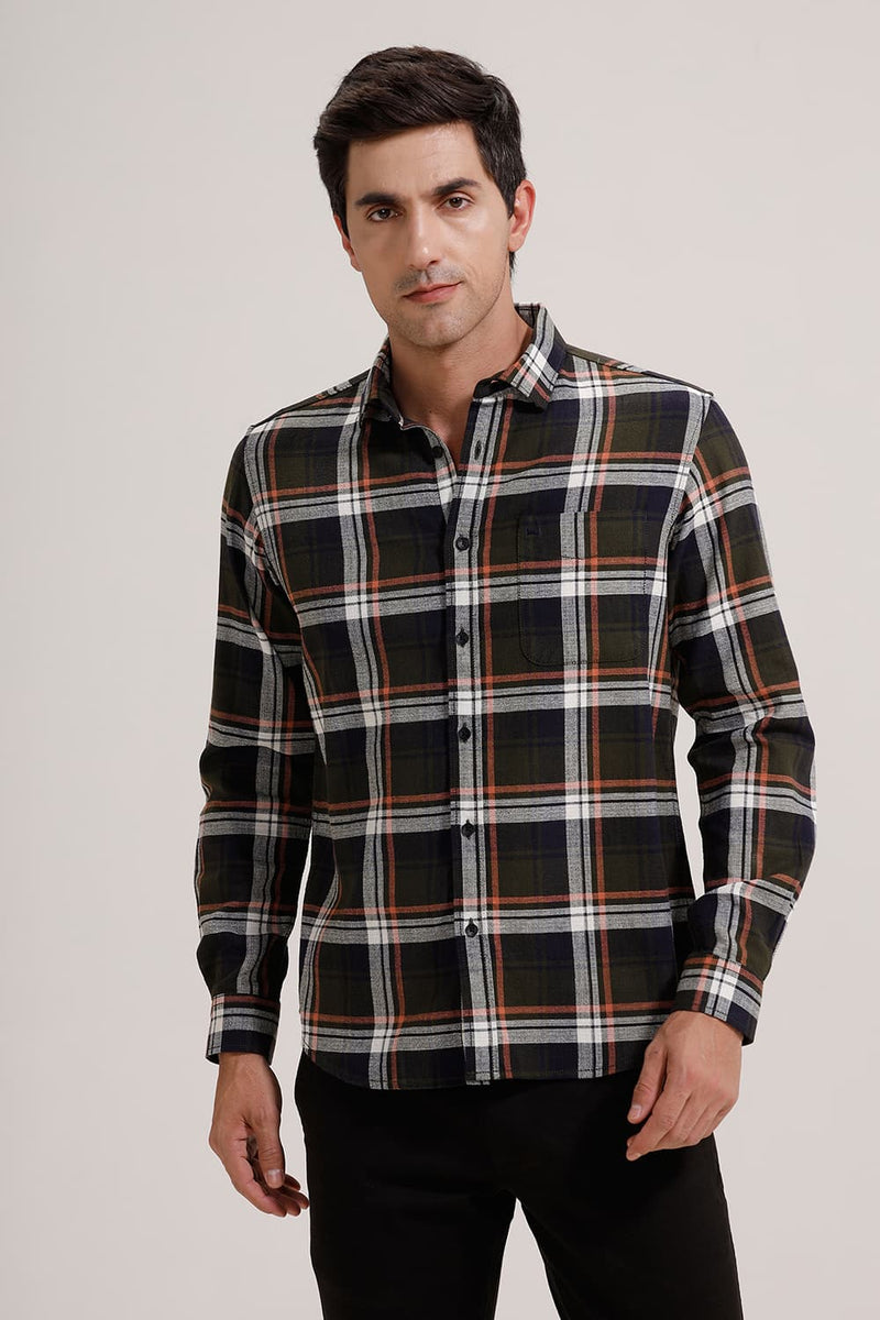 SLIM FIT COTTON HOPSACK CHECKS SHIRT