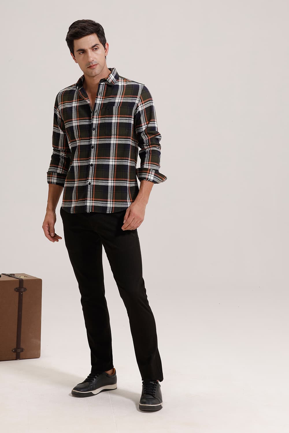 SLIM FIT COTTON HOPSACK CHECKS SHIRT