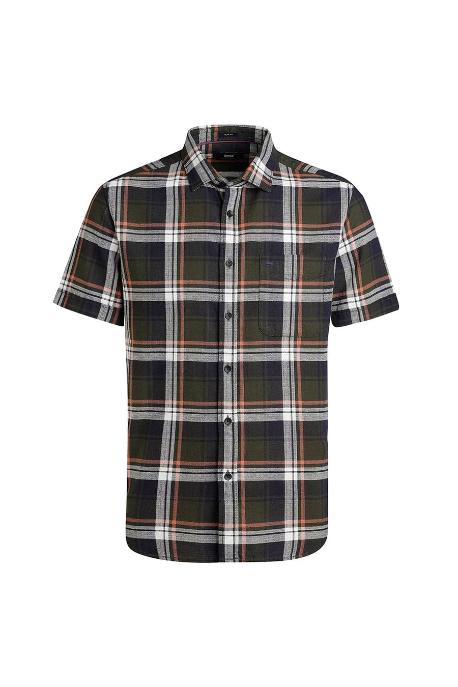 BASICS SLIM FIT RIFLE GREEN COTTON HOPSACK CHECKS HALFSLEEVES SHIRT