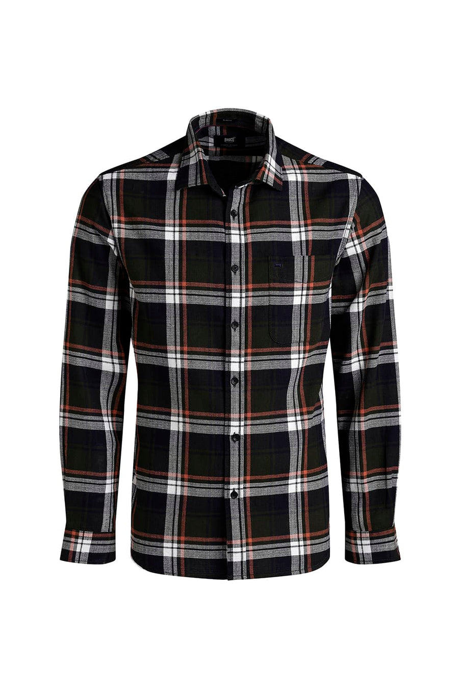 BASICS SLIM FIT RIFLE GREEN COTTON HOPSACK CHECKS SHIRT