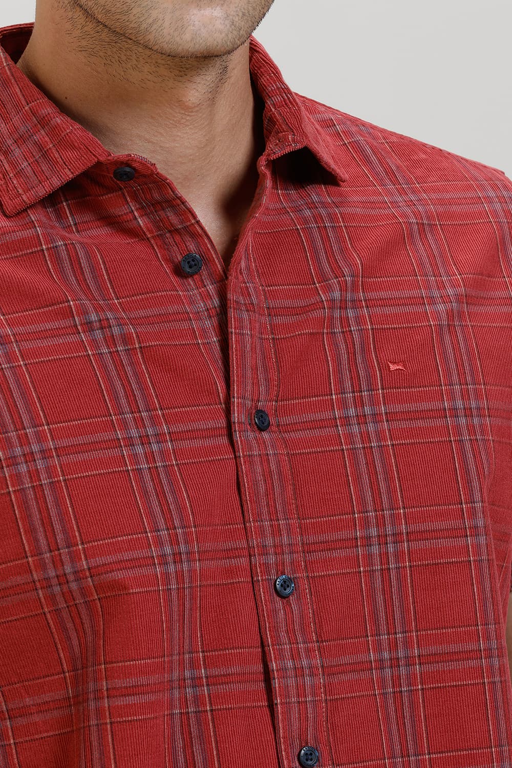 SLIM FIT COTTON CORDUROY CHECKS HALFSLEEVES SHIRT