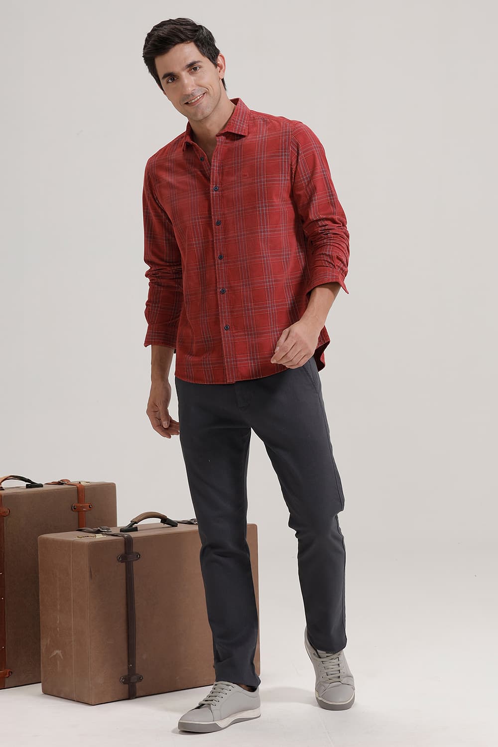SLIM FIT COTTON CORDUROY CHECKS SHIRT