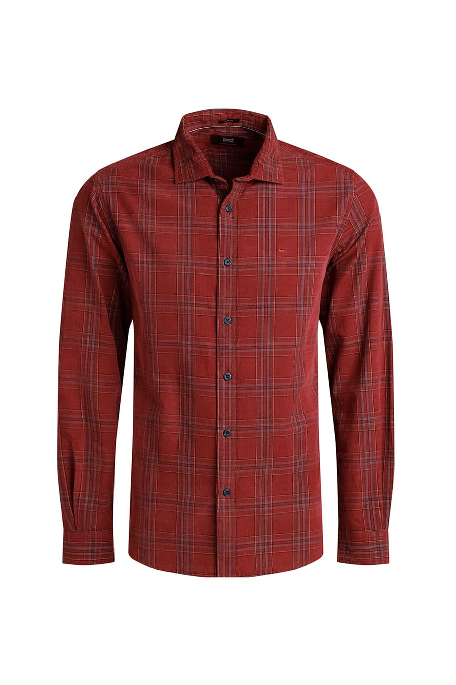 BASICS SLIM FIT SCARLET RED COTTON CORDUROY CHECKS SHIRT