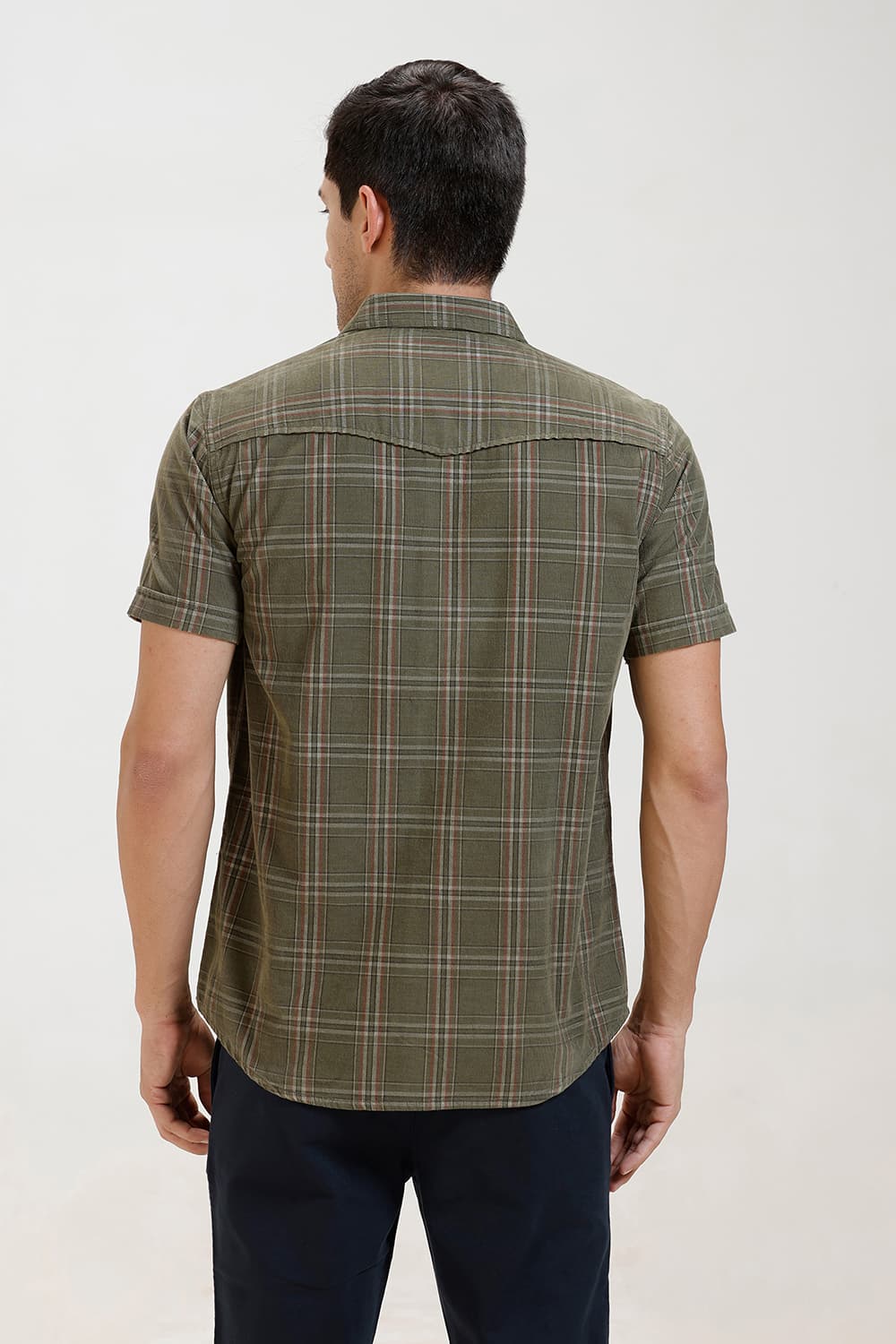 SLIM FIT COTTON CORDUROY CHECKS HALFSLEEVES SHIRT