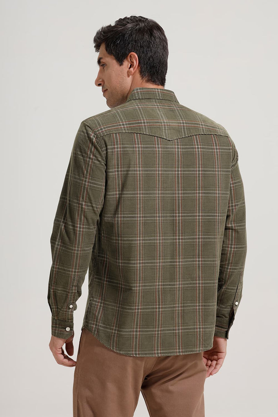 BASICS SLIM FIT OLIVE BRANCH COTTON CORDUROY CHECKS SHIRT