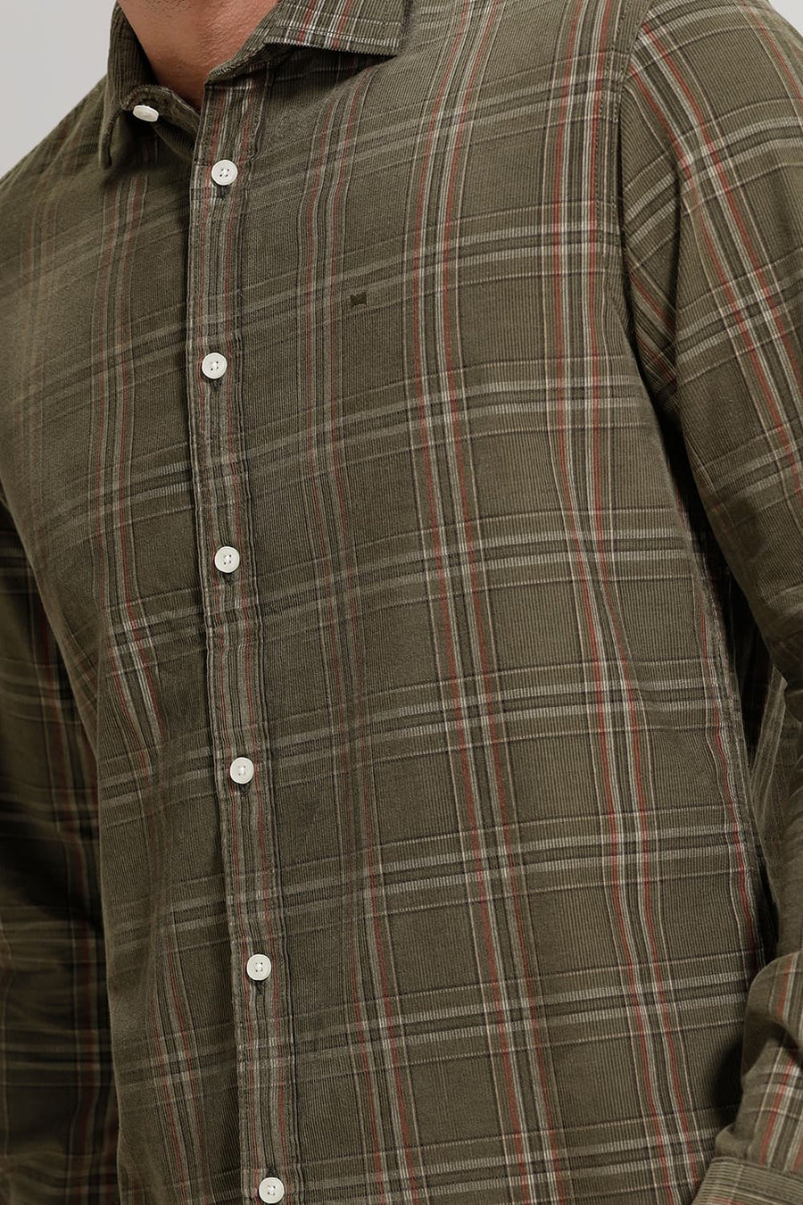 BASICS SLIM FIT OLIVE BRANCH COTTON CORDUROY CHECKS SHIRT