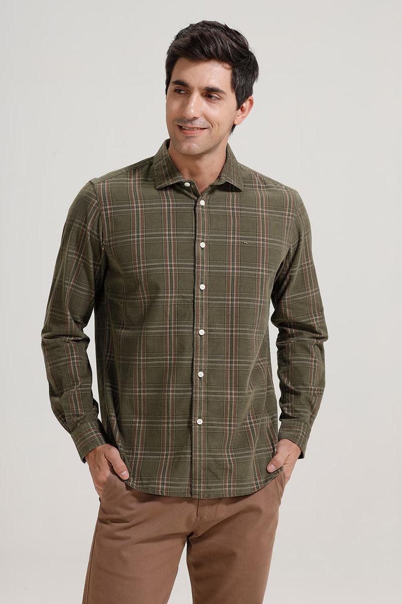 SLIM FIT COTTON CORDUROY CHECKS SHIRT