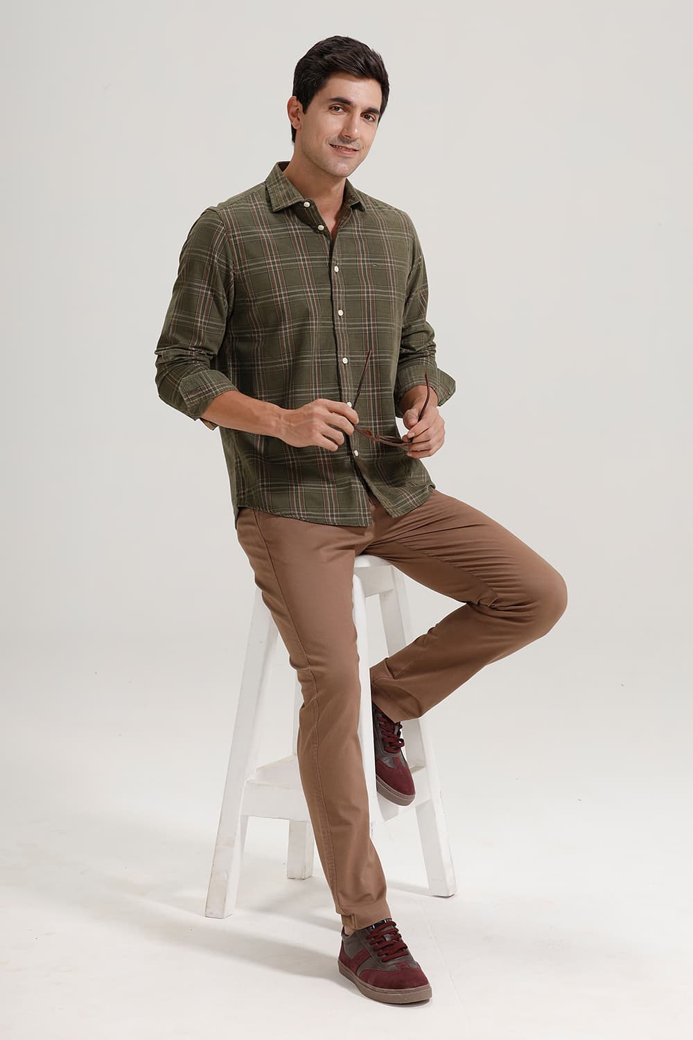 SLIM FIT COTTON CORDUROY CHECKS SHIRT