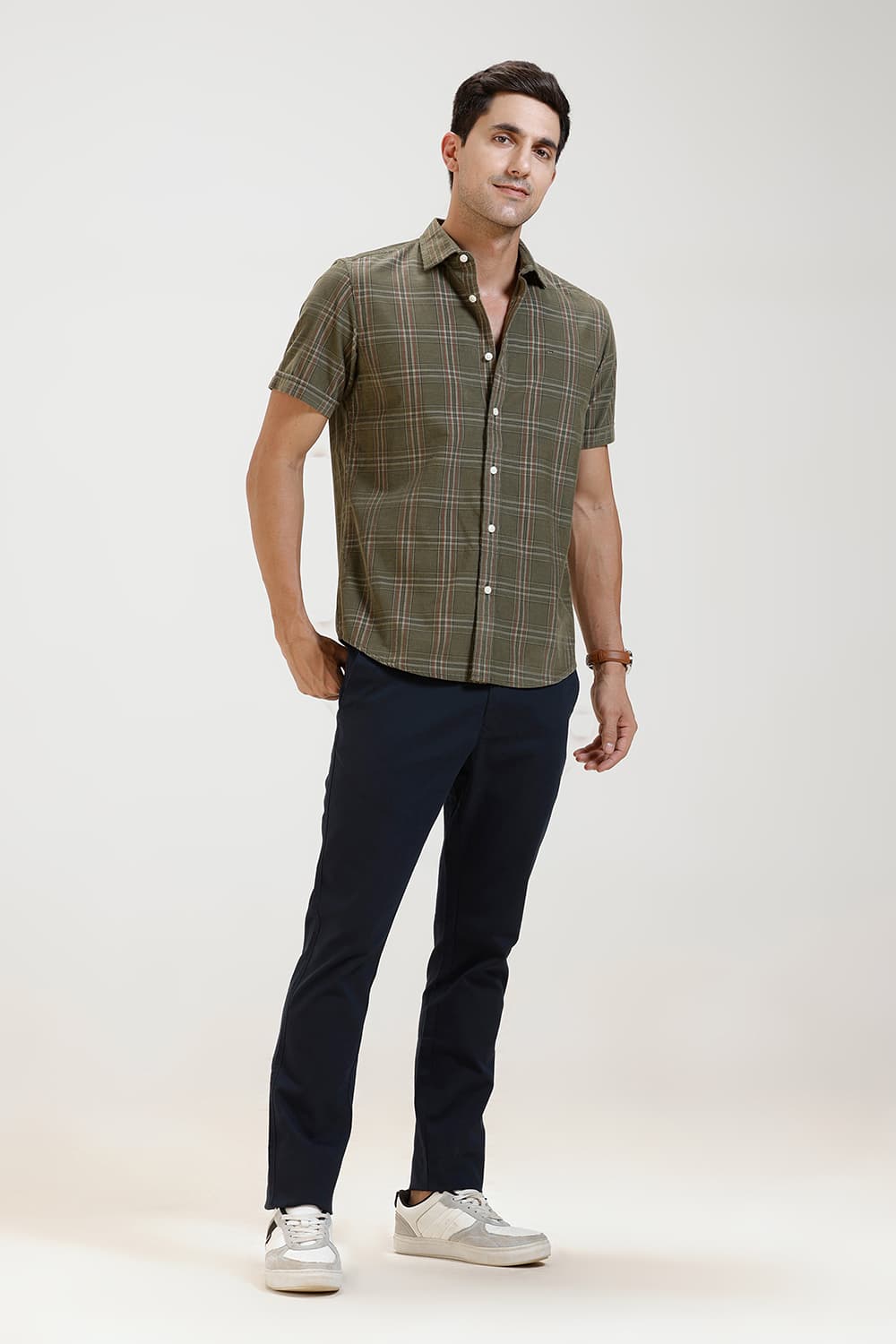 SLIM FIT COTTON CORDUROY CHECKS HALFSLEEVES SHIRT