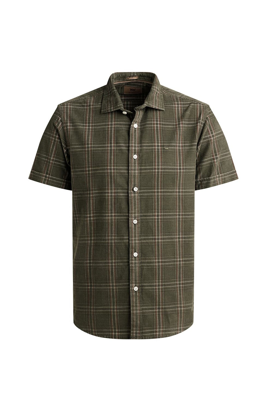 BASICS SLIM FIT OLIVE BRANCH COTTON CORDUROY CHECKS HALFSLEEVES SHIRT
