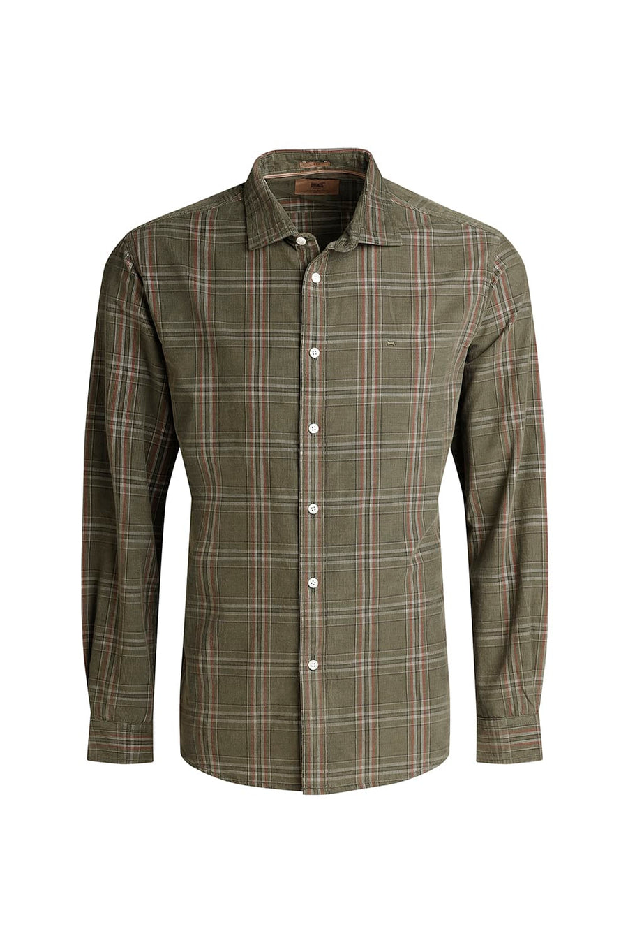 BASICS SLIM FIT OLIVE BRANCH COTTON CORDUROY CHECKS SHIRT