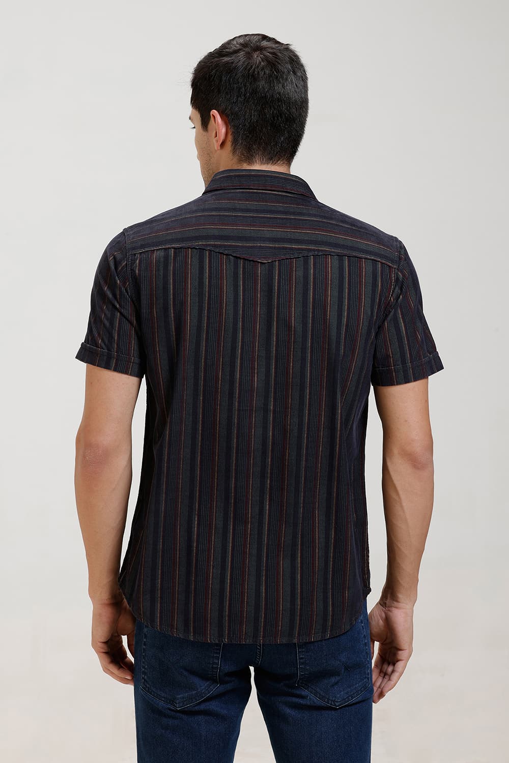 SLIM FIT COTTON CORDUROY STRIPE HALFSLEEVES SHIRT